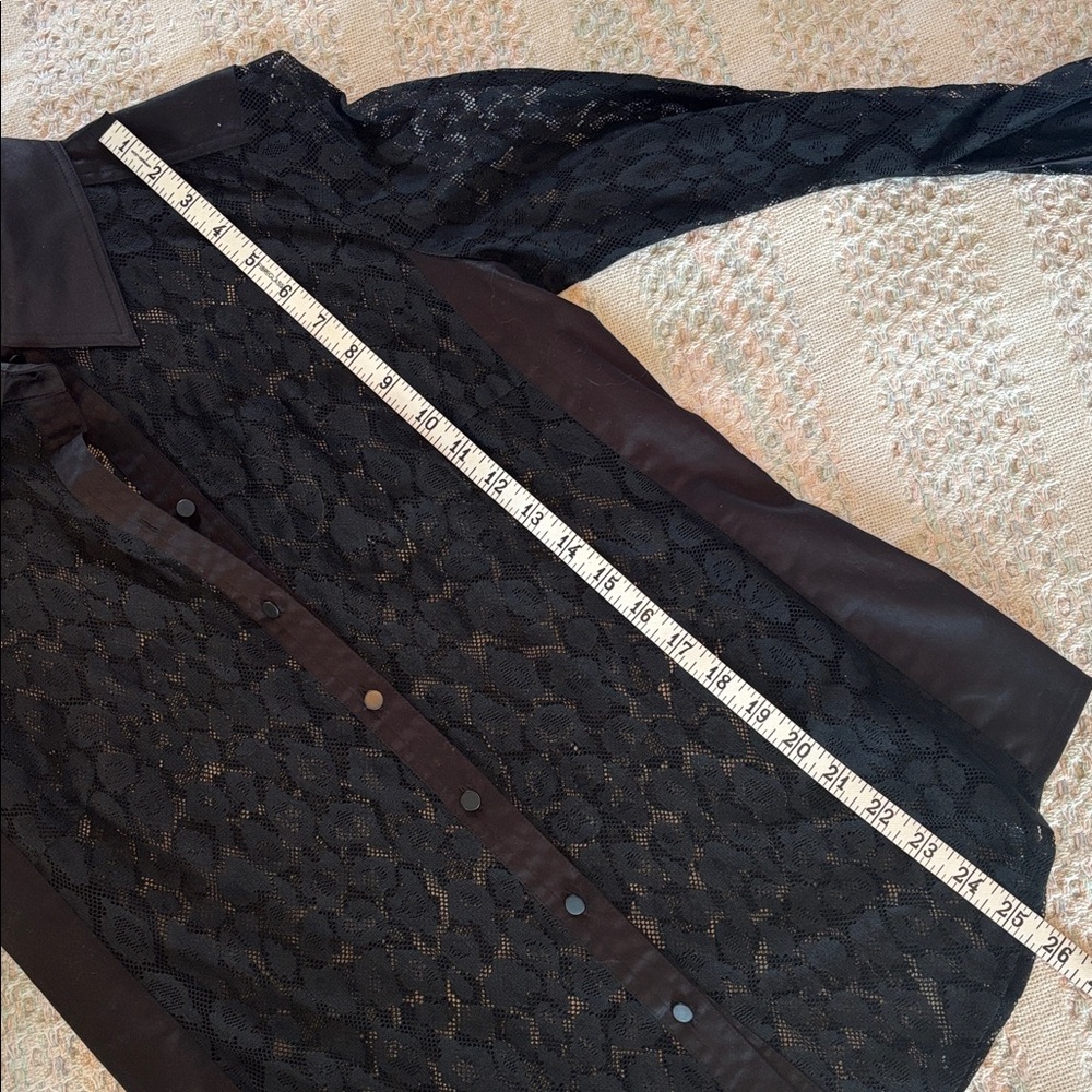 Etcetera sheer mesh black leopard patterned butto… - image 8